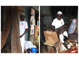 Maroquinier du marché de Bouaké (Latitude : 7.6971728; Longitude : -5.1072308)